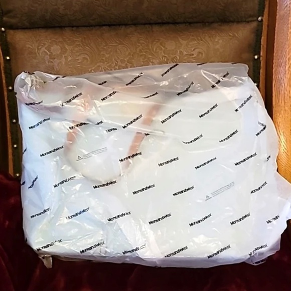 NWT Montana West Tote Bag Top Handle Oversized Handbag Light Blue Brown Piping - Picture 4 of 14